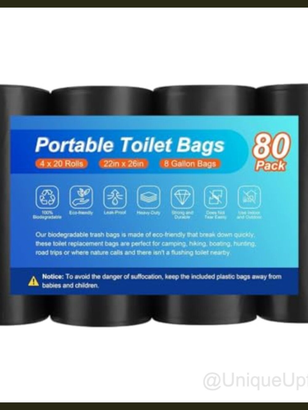 Biodegradable Camping Toilet Bags 80Ct 8 Gallon Compostable Trash Bags